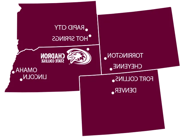 Nebraska, South Dakota, 怀俄明, and Colorado state outlines with Chadron marked